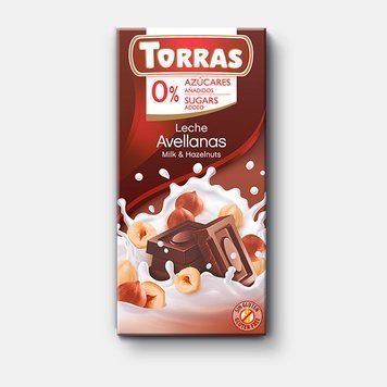 Молочний шоколад TORRAS з лісовим горіхом 75 г без цукру та глютену 7349 фото